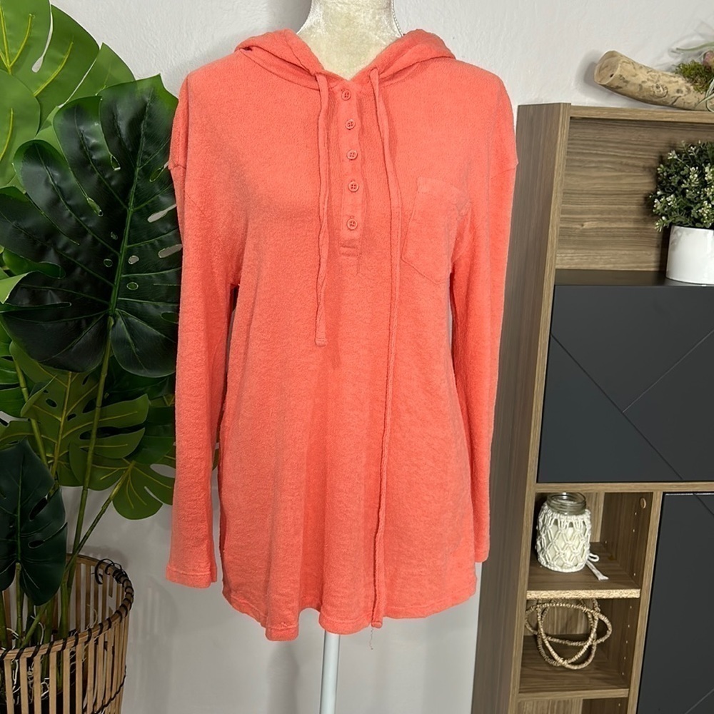 Caslon • woman’s terry cloth hooded henley pullover sweater